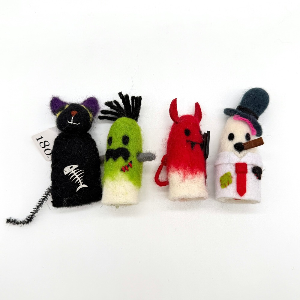 ONE HUNDRED 80 DEGREES Wool Felt Finger Puppets Halloween Spooky Monster 4pc Kid